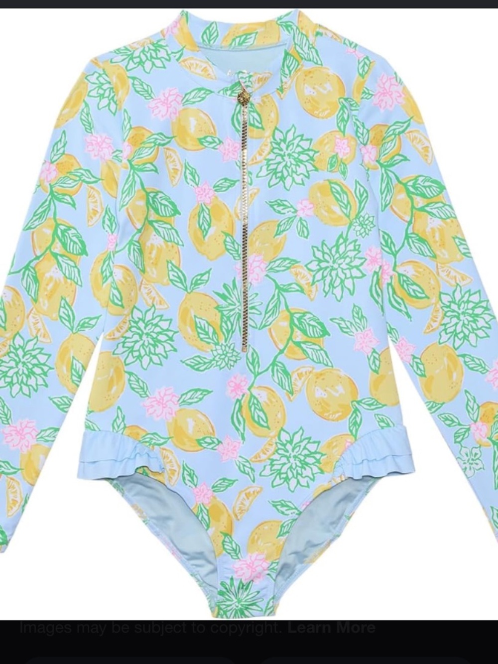 Lilly Pulitzer Light Blue One-Piece Rash Guard with Yellow Lemon Print